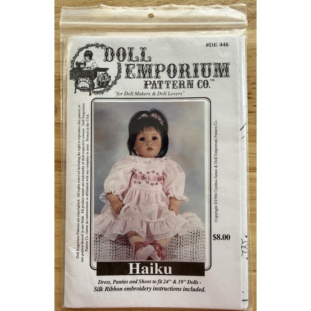 Doll Emporium Pattern #DE 446 Haiku 19" & 24" Dolls Silk Ribbon Embroidery Uncut